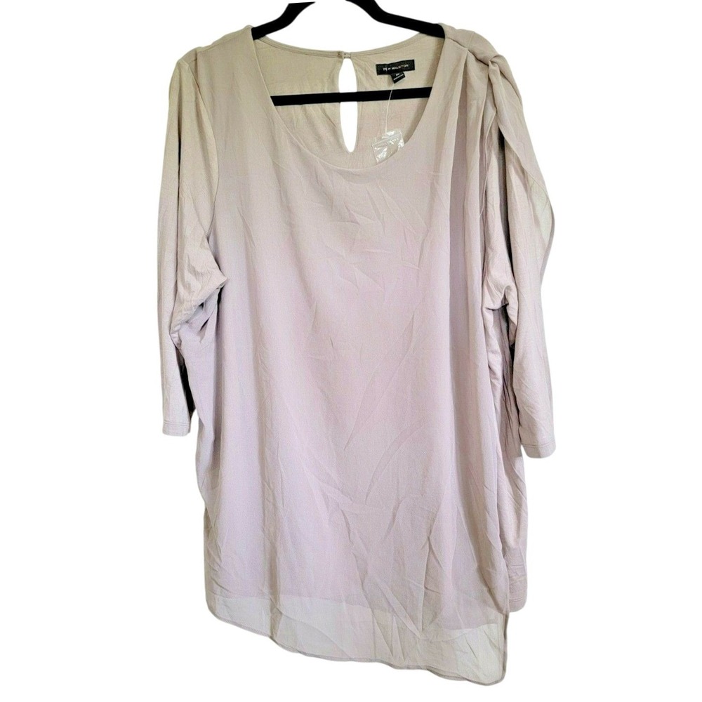 H by Halston Plus Size Top 2X Draped Wrap Front/Back Knit Ivory NWT‎